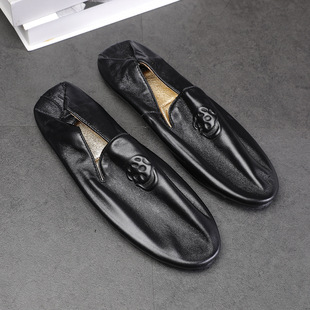 Men's leather folding portable skull wallet shoes soft bottom soft surface sweat-absorbent breathable non-slip rubber sole men's shoes