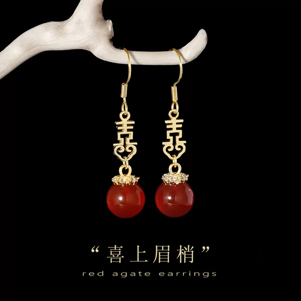 Wedding wedding wedding dress bride with Toast dress red wedding earrings ear clip earrings earrings earrings