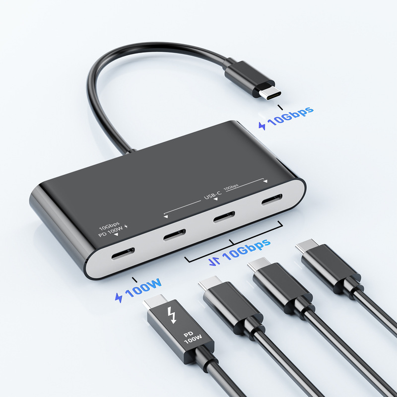 USB-C docking station, 4-in-1, 10Gbps high-speed Type-C adapter, PD100W fast charging, laptop hub