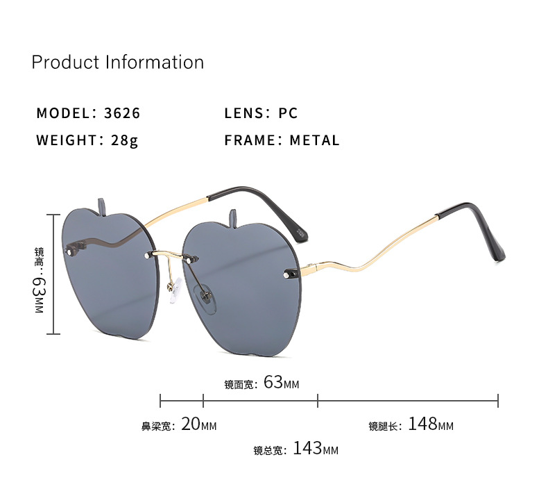 50g Weight Frameless Glasses Structure Sunglasses Classification PC, UV400 Protection, Gradient Tinted Lenses Lens Material Square Glasses Style Outdoor, Travel, Beach Occasion Apple Pattern All Seasons Season Unisex Gender Vacation, Novelty Style Vacation Novelty Apple PC UV400 Protection Gradient Tinted Lenses Square Frameless Women's Sunglasses 1