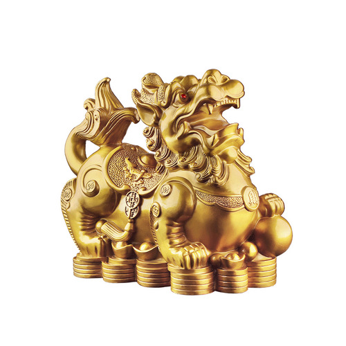 Copper Pixiu ornaments, a pair of brass Pixiu Piqiu home living room office fortune opening craft decoration gifts