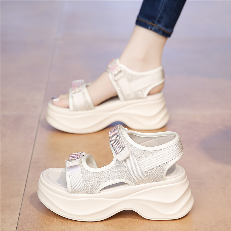 Small Size Thick-Soled Sandals for Women in Summer 2025 New Style Rhinestone High-Heeled Platform Soft-Soled Versatile Fashionable Roman Shoes