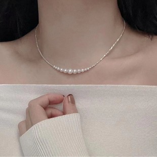 S925 Sterling Silver Broken Silver 3-8 Natural Real Freshwater Pearl 40 5 ㎝ Smile Necklace Women's Tide