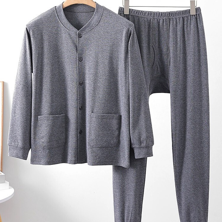Men's cotton autumn and winter set, including a cardigan, base layer, and thin, warm cotton underwear, suitable for middle-aged and elderly men Men's cotton autumn and winter set, including a cardigan, base layer, and thin, warm cotton underwear, suitable for middle-aged and elderly men