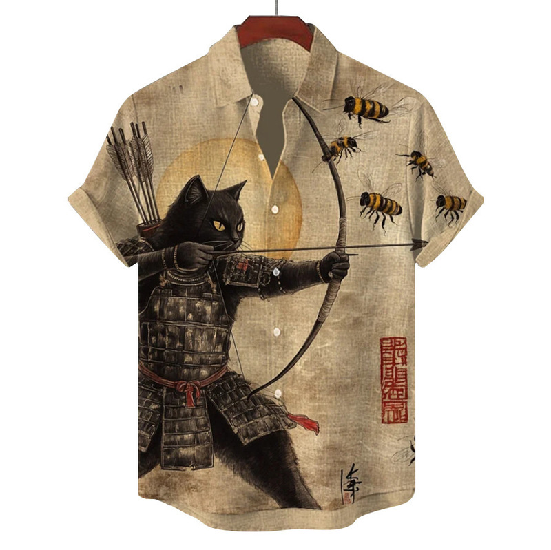 Independent Station New Hawaiian Geometric Yellowstone Pattern Trendy Spring and Summer Loose Men's Short-Sleeved Shirt Dropshipping