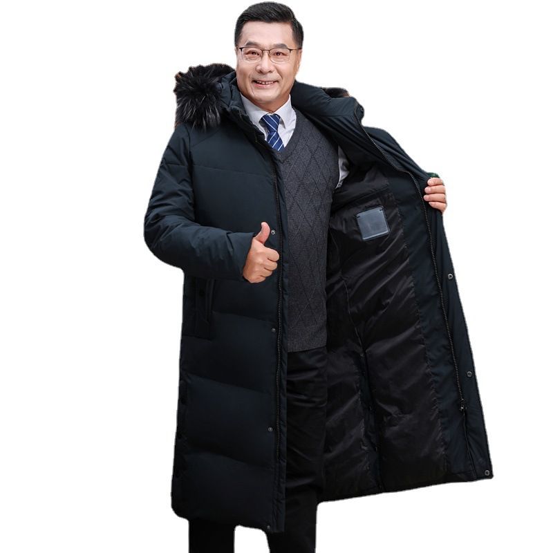 Abajo chaqueta de los hombres 2023 Invierno nuevo medio-longitud con capucha cálido de mediana edad y anciano papá pato blanco abajo chaqueta