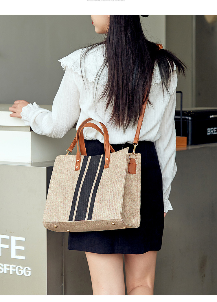 Porte-documents portable pour femmes, version coréenne, nouvelle version minimaliste rayée, toile de grande capacité, épaule simple diagonale, 2024_voghion.com