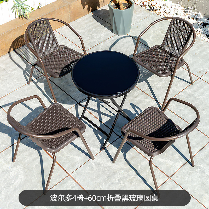 Juego de mesa y sillas de patio de hierro forjado con sillas de mimbre, para jardín