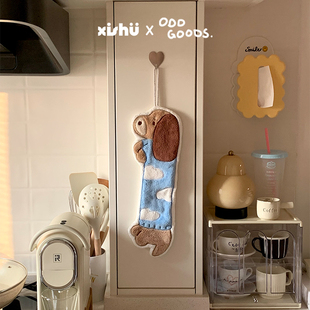 Xishu Xoddgoods Dachshund Kitchen Bathroom Hanging Hand Towel Absorbent Towel Cute Handkerchief Rag
