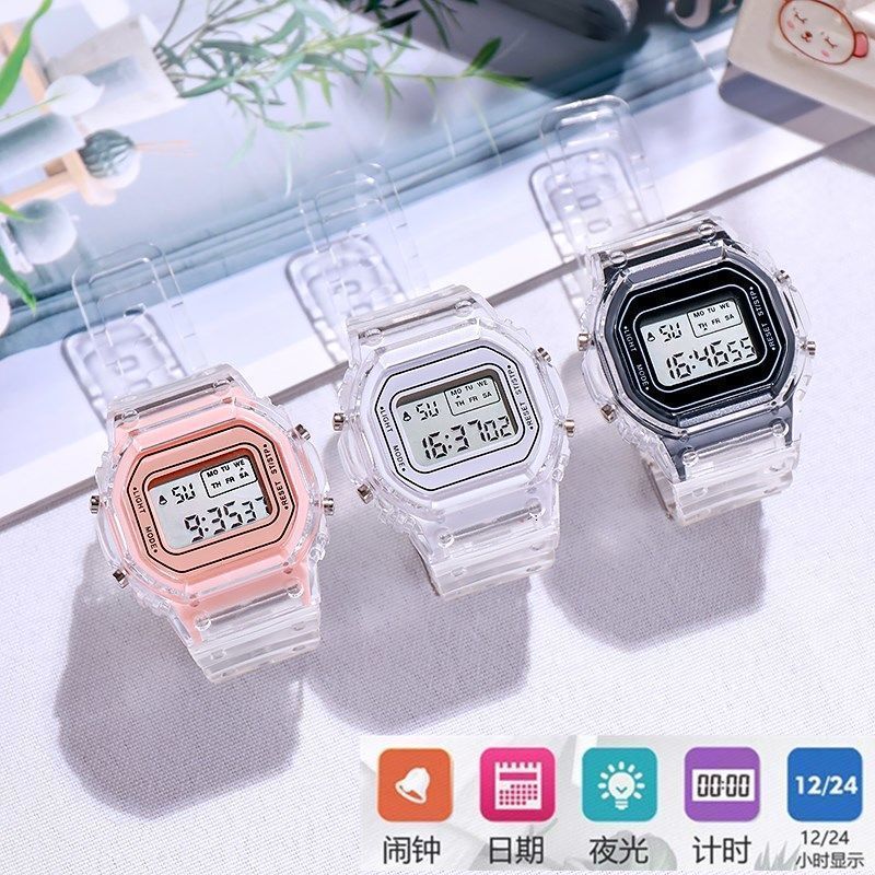Ins Hot-Selling Unicorn Sports Electronic Watch Waterproof Matcha Green Square Student Led Watch for Men and Women Multi-Function