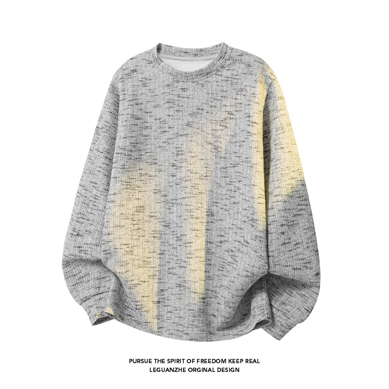 Langarmshirt aus Schneeflockengarn für Herren, trendige Frühlingsmarke, lockeres und lässiges Oberteil, gestrickte Basisschicht im amerikanischen Stil_voghion.com