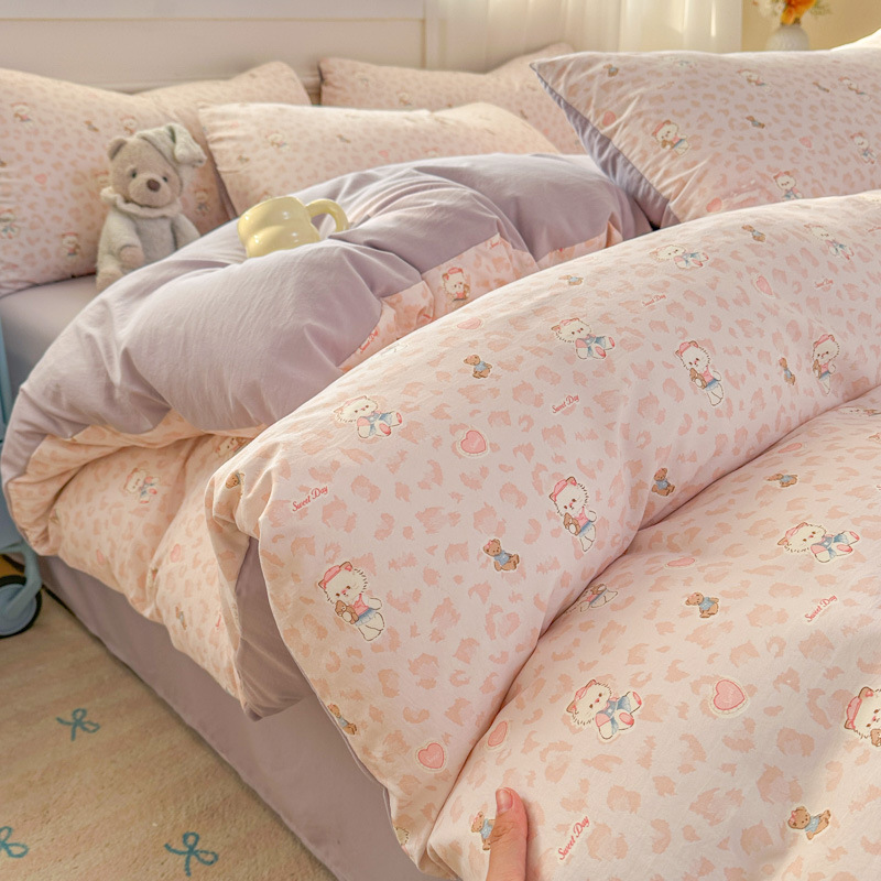 Cama de clase A ultra suave para madres y bebés con cuatro piezas de algodón puro desnudo para dormir sábanas de doble hilo cubierta dormitorio con tres y cuatro piezas