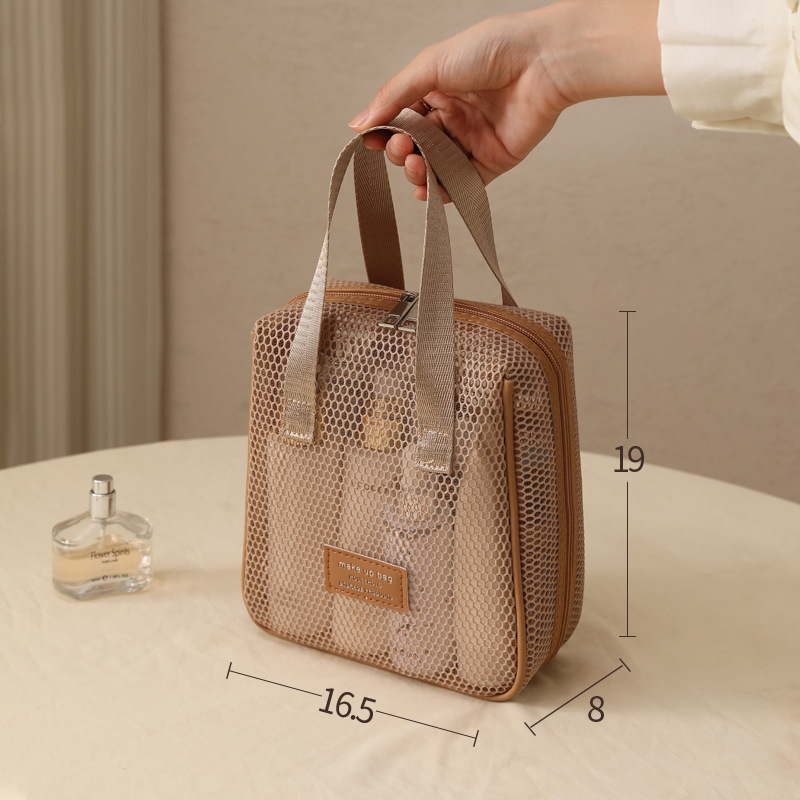 メッシュ化粧品バッグ女性のための 2025 新しいポータブル大容量化粧品ポータブル収納袋旅行層状トイレタリーバッグ|undefined