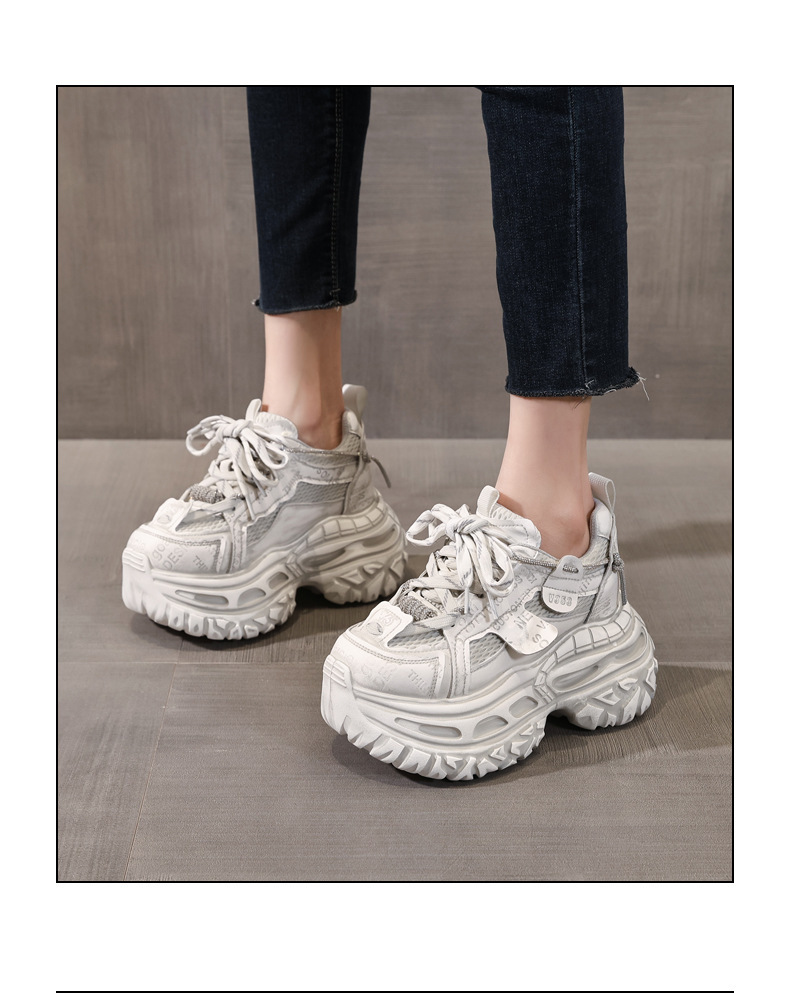 Giày sneaker nữ đế dày tăng chiều cao 9 cm phong cách dad sneaker — Tro thô chi tiết 16