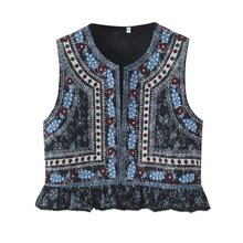 外贸批发夏季新款  复古重工刺绣荷叶花边民族风马甲