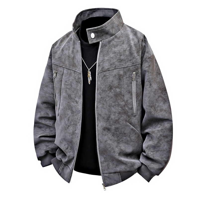 Tie-Dye Pu Leather Jacket for Men, Spring and Autumn Trendy Stand-Up Collar Retro Hong Kong Style Loose Versatile Stylish Casual Jacket for Men