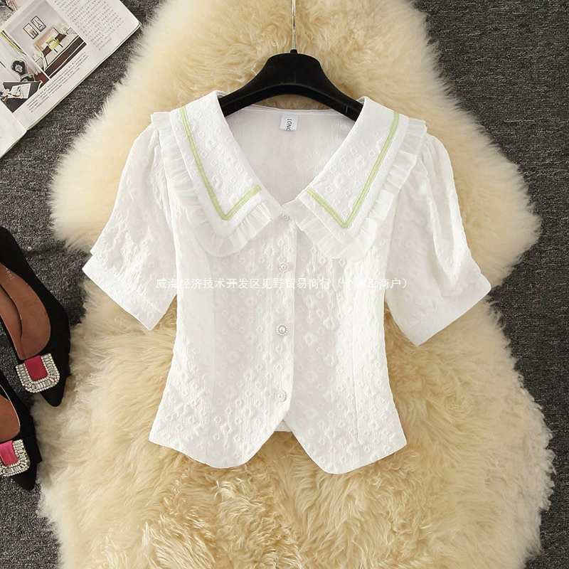 Рубашка с воротником для куклы, с короткими рукавами, лето 2025, новая милая и красивая рубашка, уменьшающая возраст, тонкий короткий шикарный топ