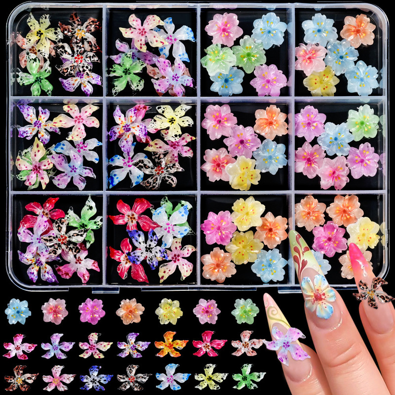 Cross-Border Hot-Selling Colorful Five-Petal Flower Nail Art Decorations, Soft-Carved Ice Crystal Lily Flower Five-Petal Flower Nail Accessories Cross-Border Hot-Selling Colorful Five-Petal Flower Nail Art Decorations, Soft-Carved Ice Crystal Lily Flower Five-Petal Flower Nail Accessories