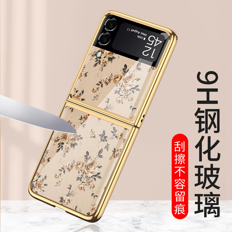 Conveniente para Samsung zflip3 estilo chino retro teléfono caso plegable Flip espejo moda plegable caso