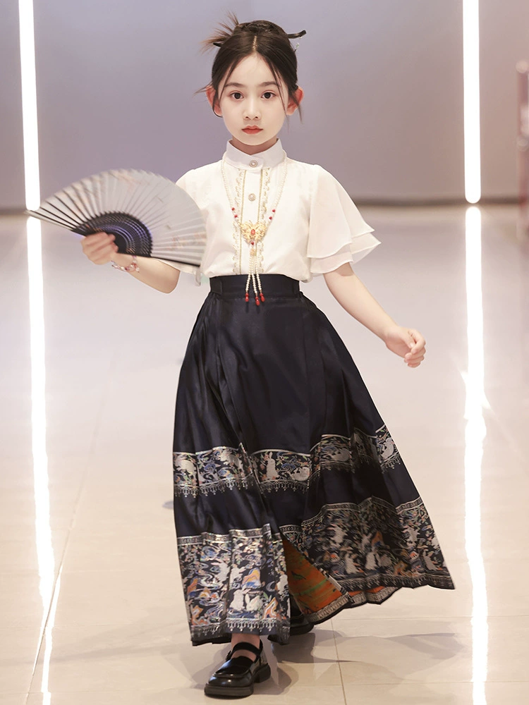 Skirt, summer set, children's Hanfu, summer clothing, Chinese style, for teenagers