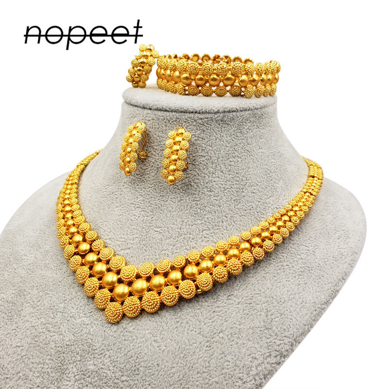 Dubai 24k gold women's jewelry suit Middle East bridal wedding necklace earrings ring bracelet four-piece set