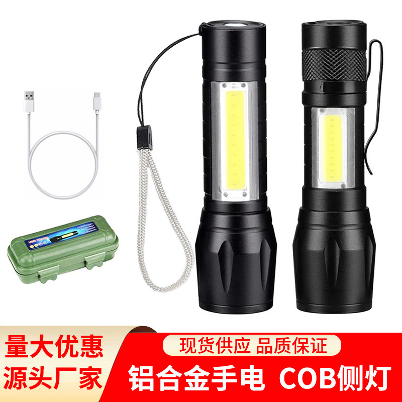 Linterna de aleación de aluminio portátil multifuncional pequeño USB recargable COB zoom de luz fuerte mini linterna regalo al por mayor
