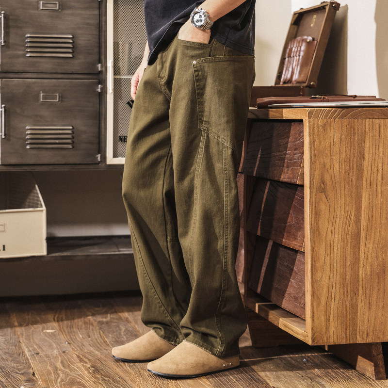 American Retro Washed Scimitar Jeans for Men, Spring Trendy Casual Workwear Pants, Men's Loose Trendy Long Pants American Retro Washed Scimitar Jeans for Men, Spring Trendy Casual Workwear Pants, Men's Loose Trendy Long Pants