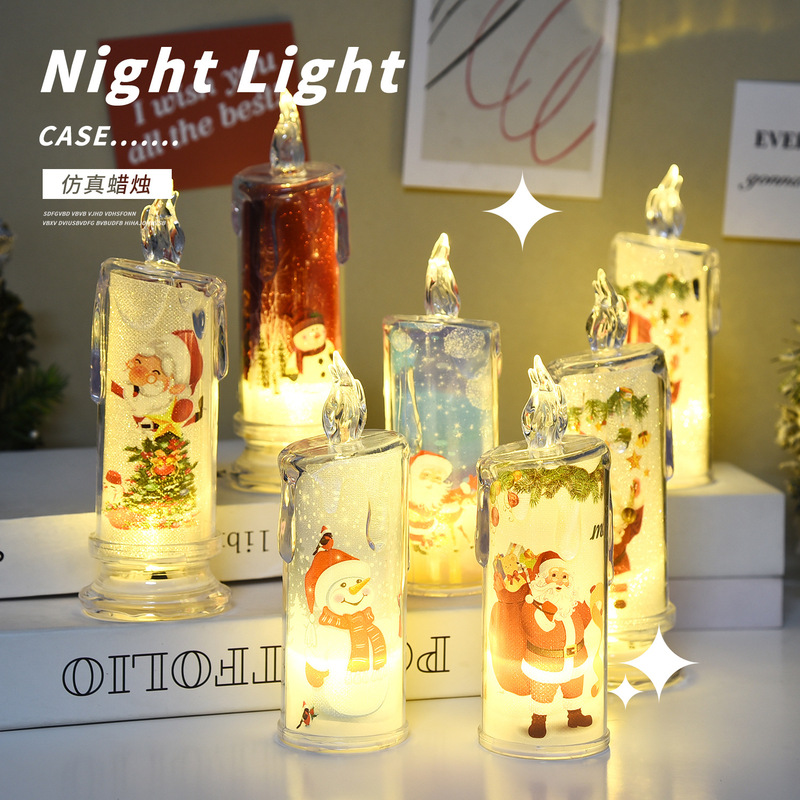 Cross-Border Christmas Artificial Candle Lights with Built-In Printed Led Electronic Candles, Festive Atmosphere Decoration Ornaments Cross-Border Christmas Artificial Candle Lights with Built-In Printed Led Electronic Candles, Festive Atmosphere Decoration Ornaments