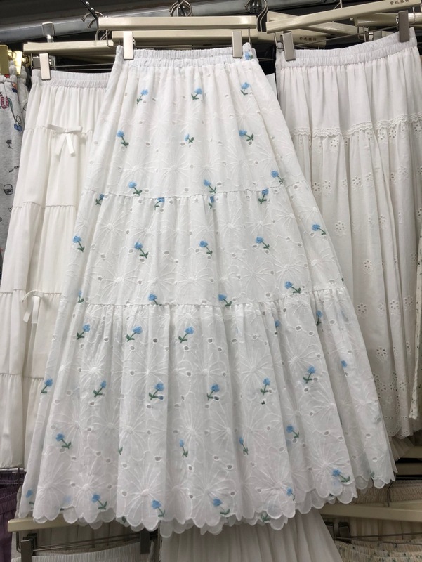 小さな新鮮な刺繍花綿スカートレーススカート女性のための 2025 春夏甘いミッドレングス A ラインスカート傘スカート|undefined