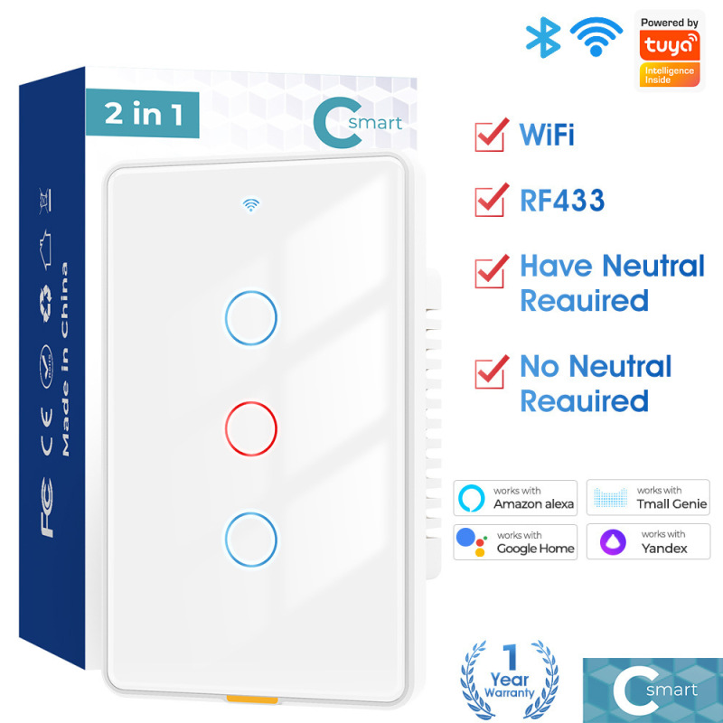 スマート Wifi ウォールタッチスイッチシングルゼロファイアバージョン米国標準 Tuya APP 音声タイミング RF リモートコントロールスイッチ|undefined