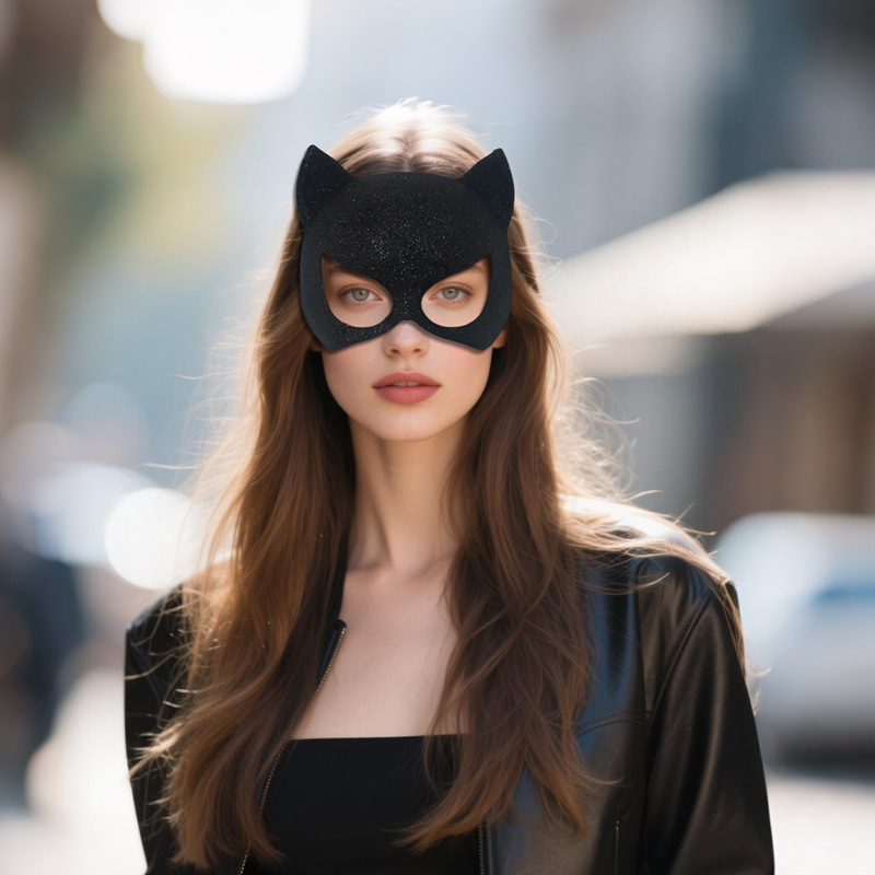 Nuevos productos transfronterizos polvo cara de gato media cara máscara de baile misterioso espectáculo de disfraz de fiesta sexy dama máscara de ojos