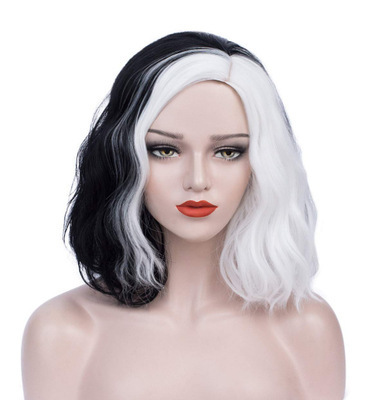 Kuila Wig Partial Black and White Curly Hair Kuila Nightclub Exaggerated Black and White Two-Color Middle Parted Curly Hair