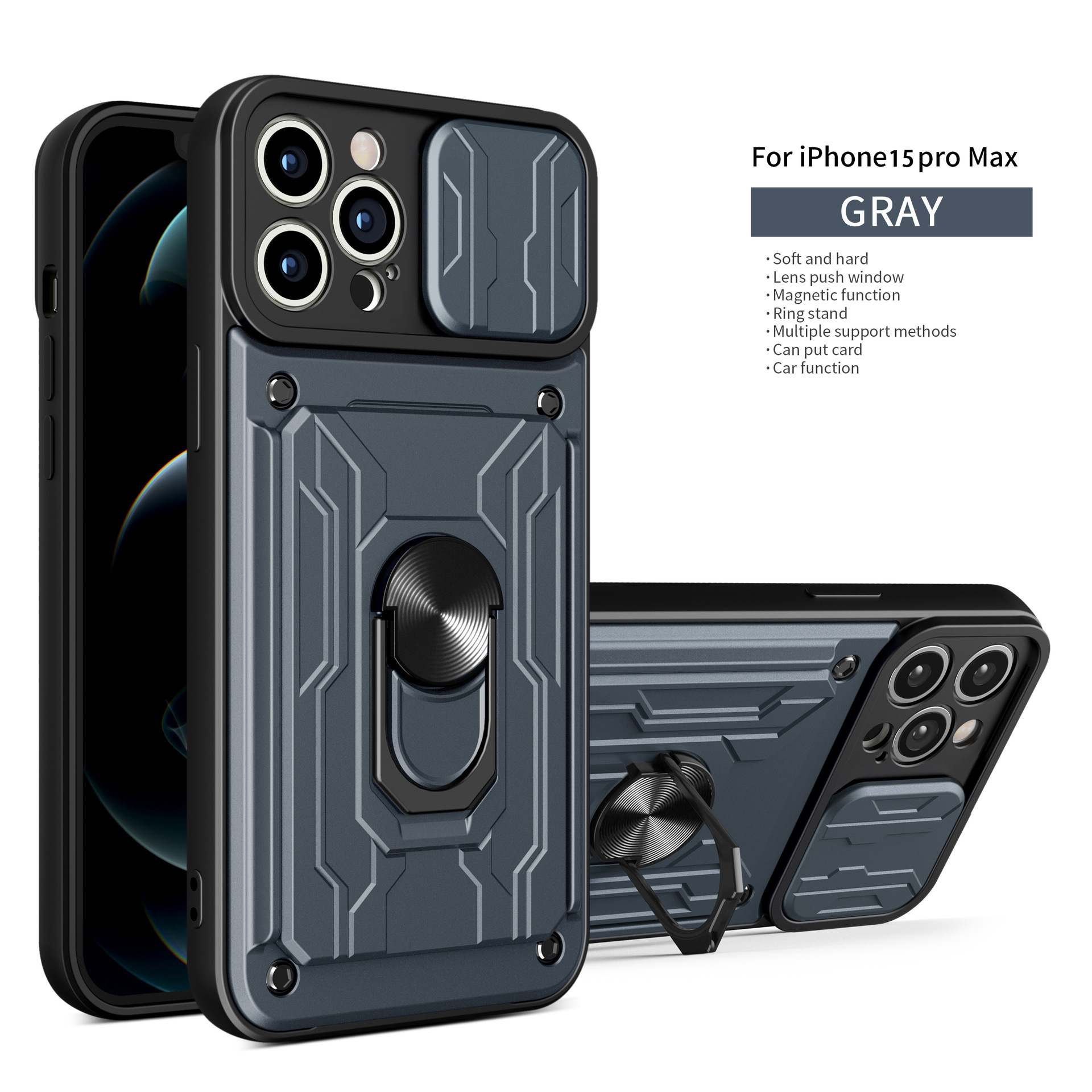 iP15 pro max bolsas de tarjetas para teléfonos móviles Apple TPU + PC armadura anti-caída ventana de empuje de lente