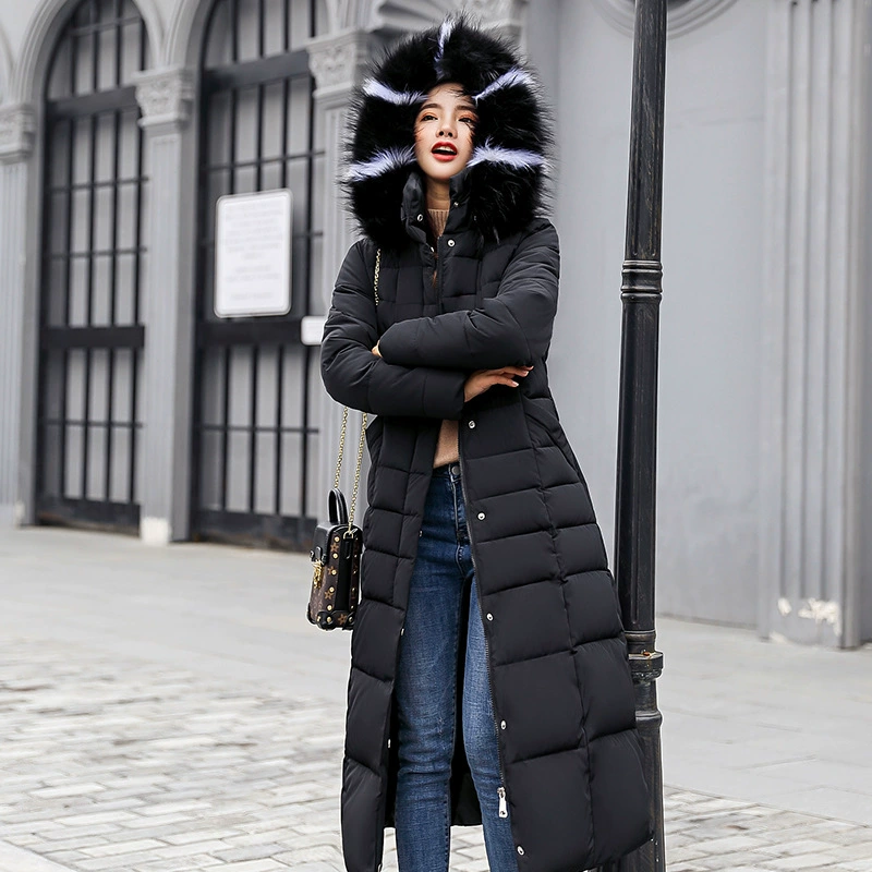 Down maxi jacket, long padded coat, thickened, city style, optional fur collar