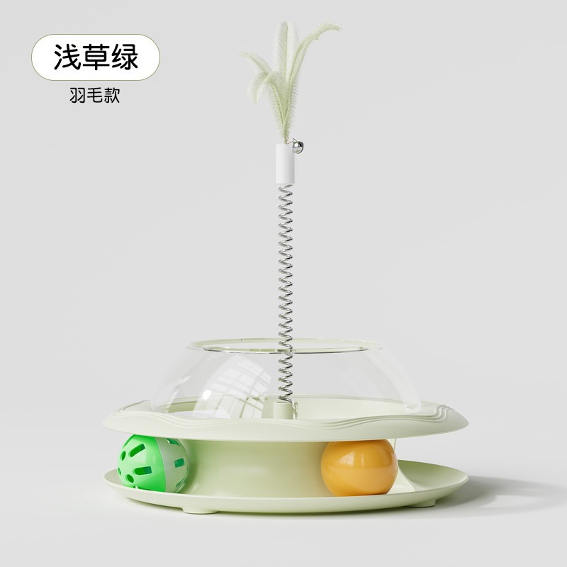 新款猫玩具猫转盘漏食球弹簧羽毛自嗨解闷逗猫宠物玩具厂家##|undefined