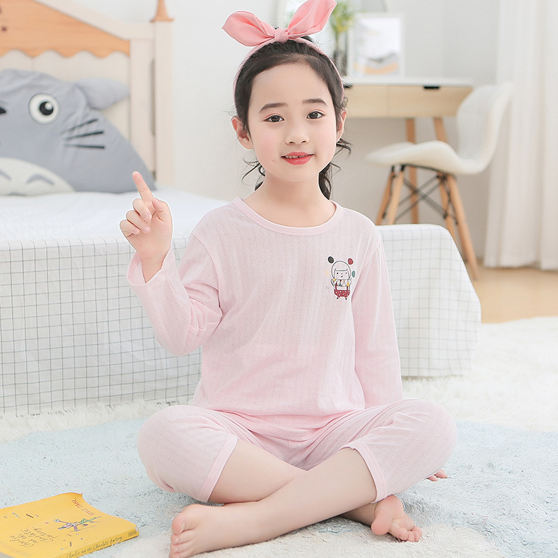 2021 새로운 여름 어린이 한국식 9부 소매 정장 큰 어린이 면화 가정 의류 소년과 소녀 에어컨 옷
