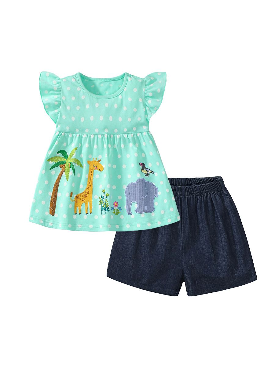 Little maven2024 traje de verano para niñas pantalones cortos de manga corta de algodón puro traje de dos piezas para niños traje para niños europeo y americano