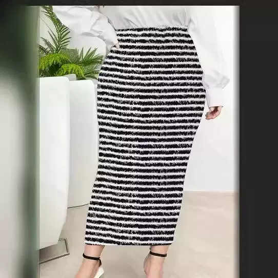 跨境亚马逊欧美女装春夏新品气质优雅风复古条纹半身裙铅笔裙长裙