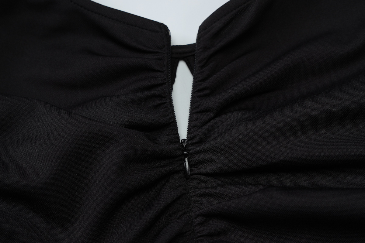 Vestido largo ajustado de verano para mujer, estilo francés, con cuello redondo, manga corta y cintura plisada.