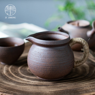 Stoneware unglazed fair Cup kung fu tea set tea ceremony accessories tea dispenser household Japanese retro hemp rope average Cup Tea Sea