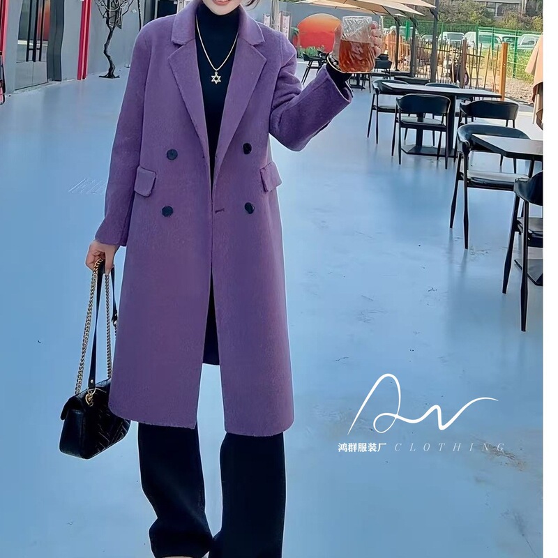 Quick Clothing Autumn and Winter Elegant Korean Style Slimming Look Double-Sided Cashmere Outwear Paris Gray Lavender Purple Black Mocha