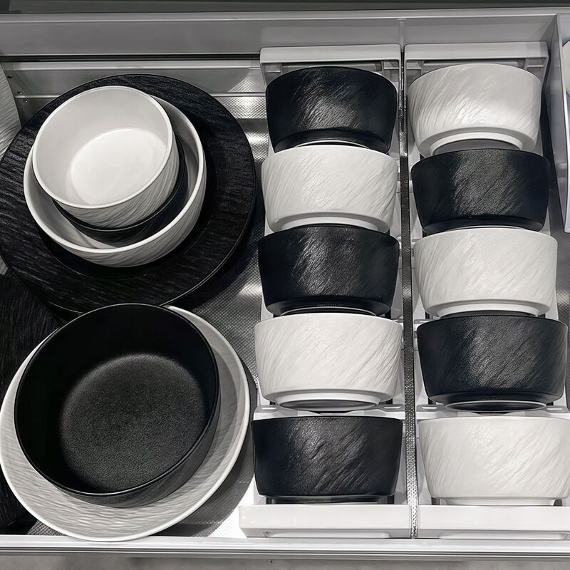 Black and White Rock Pattern Bowls and Chopsticks Combination, High-Looking Light Luxury Underglaze Color Ceramic Bowls and Dishes Set, Household Frosted Pattern Bowls and Dishes