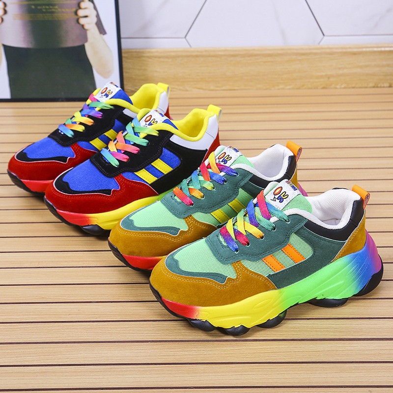 Außenhandel Große Größe Casual Einzelne Schuhe Regenbogen Unten Mode Spitze Fly Weben Atmungsaktive Casual Sport Spot Einzelne Schuhe Frauen_voghion.com