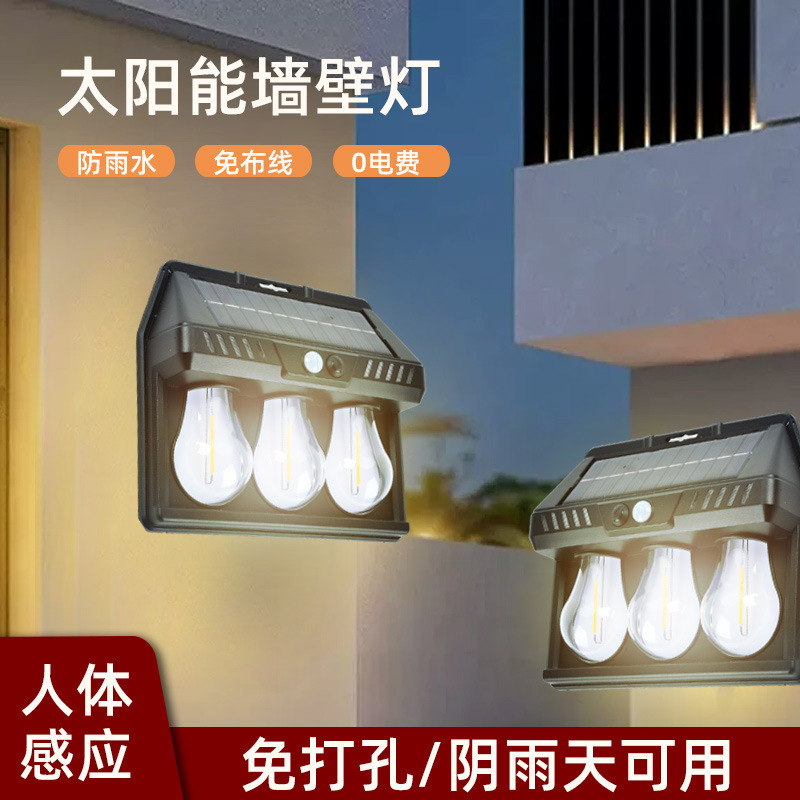 新型屋外太陽光壁灯屋外防水タングステン線灯感応庭灯花園別荘小夜灯照明|undefined