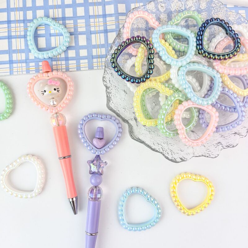 Acrylic Uv Color-Plated Heart-Shaped Running Ring Garland DIY Phone Chain Beads, Pen Beads, Loose Beads Accessories Wholesale