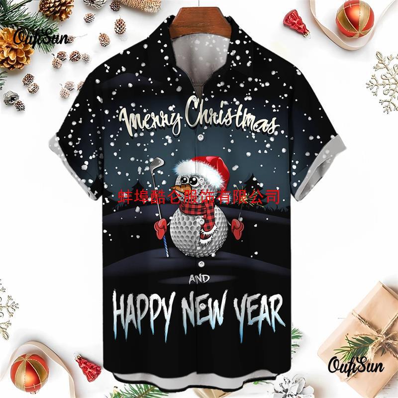Printed Christmas Shirt Golf Men's Shirt Christmas Clothing Family Gift Short-Sleeved Shirt