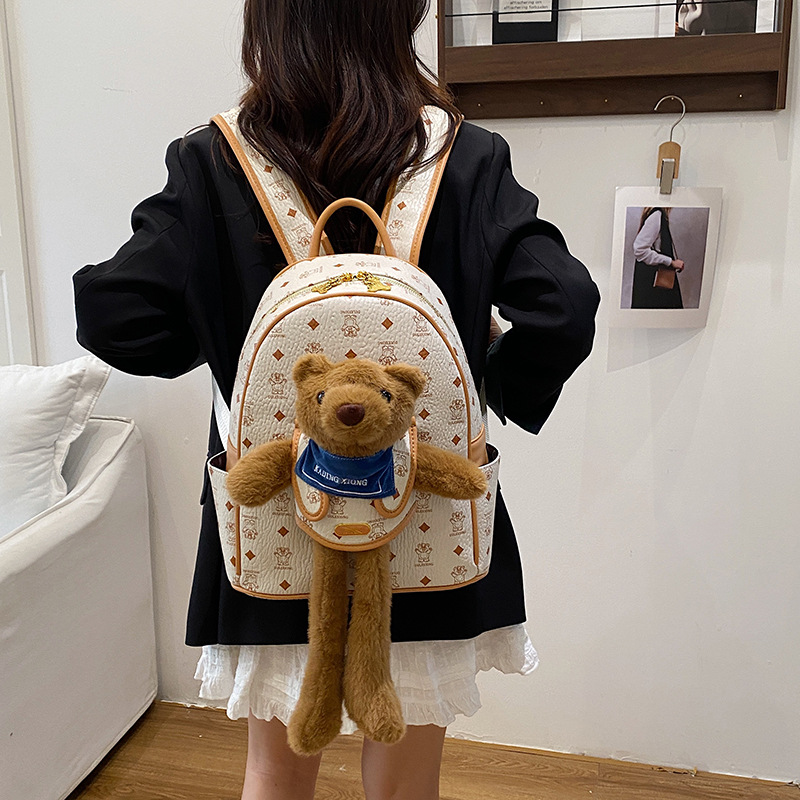 Mochila portátil de dibujos animados de alto valor universitario otoño y invierno estereoscópico peluche osos mochila de mujer gran capacidad