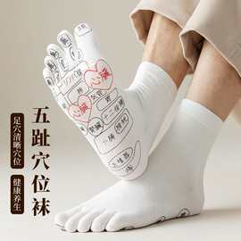 脚底穴位棉袜足疗袜五指袜男春夏季吸汗抗菌防臭分趾袜纯色中筒袜