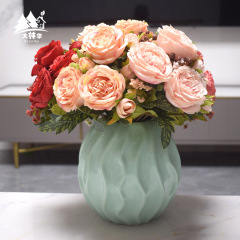 7頭玫瑰絹花假花婚慶禮堂北歐裝修飾造型網紅草婚慶仿真花