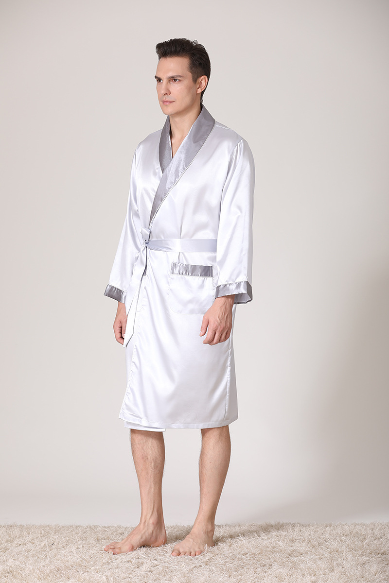 men's summer silk bathrobe pajamas men's summer thin ice silk pajamas plus size bathrobe home clothes_voghion.com